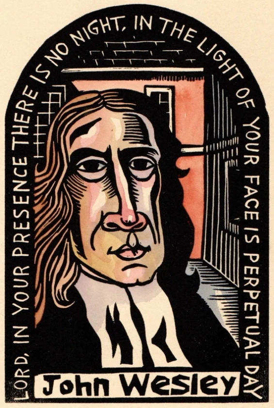 John Wesley Methodist founder of Methodism original block print art