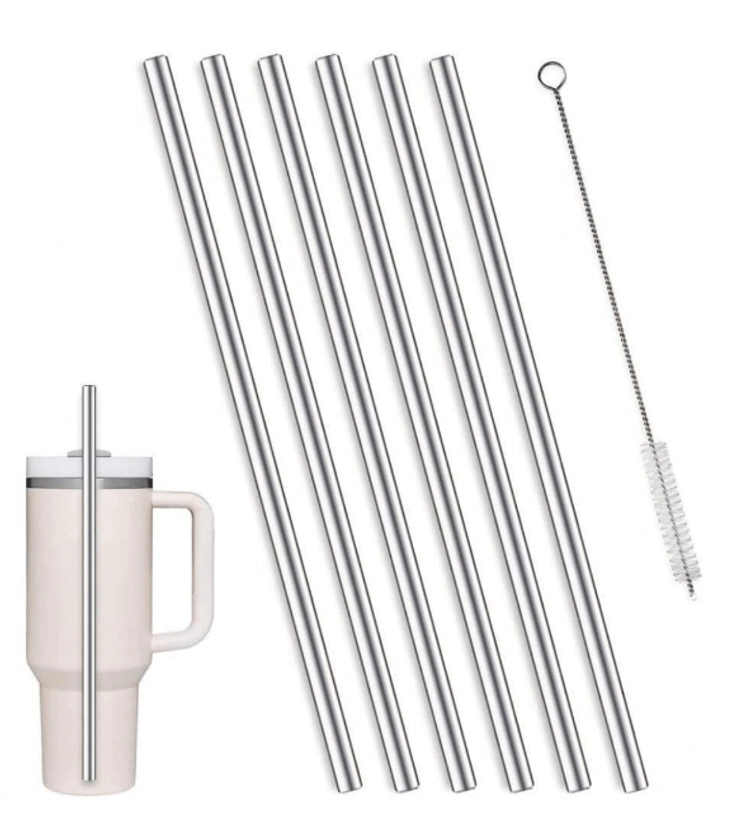 Stainless Steel Straw Set of 6 with Cleaning Brush