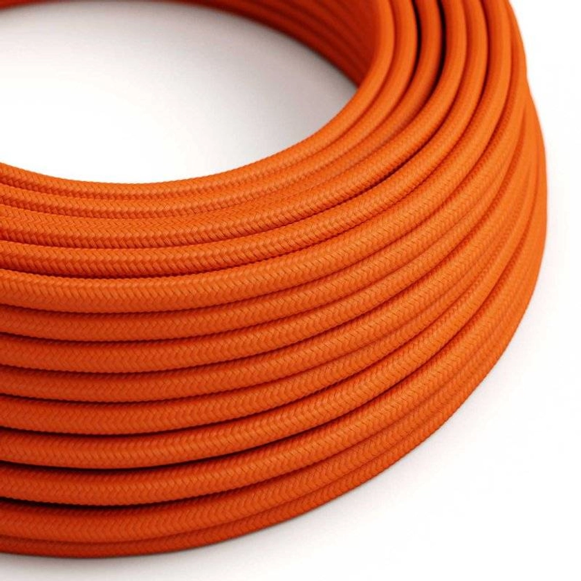 creative cables - Fil Électrique Rond Gaine De Tissu De Couleur Effet Soie Tissu Uni Orange RM15 (1 mètre - 2x0.75) | Leroy Merlin