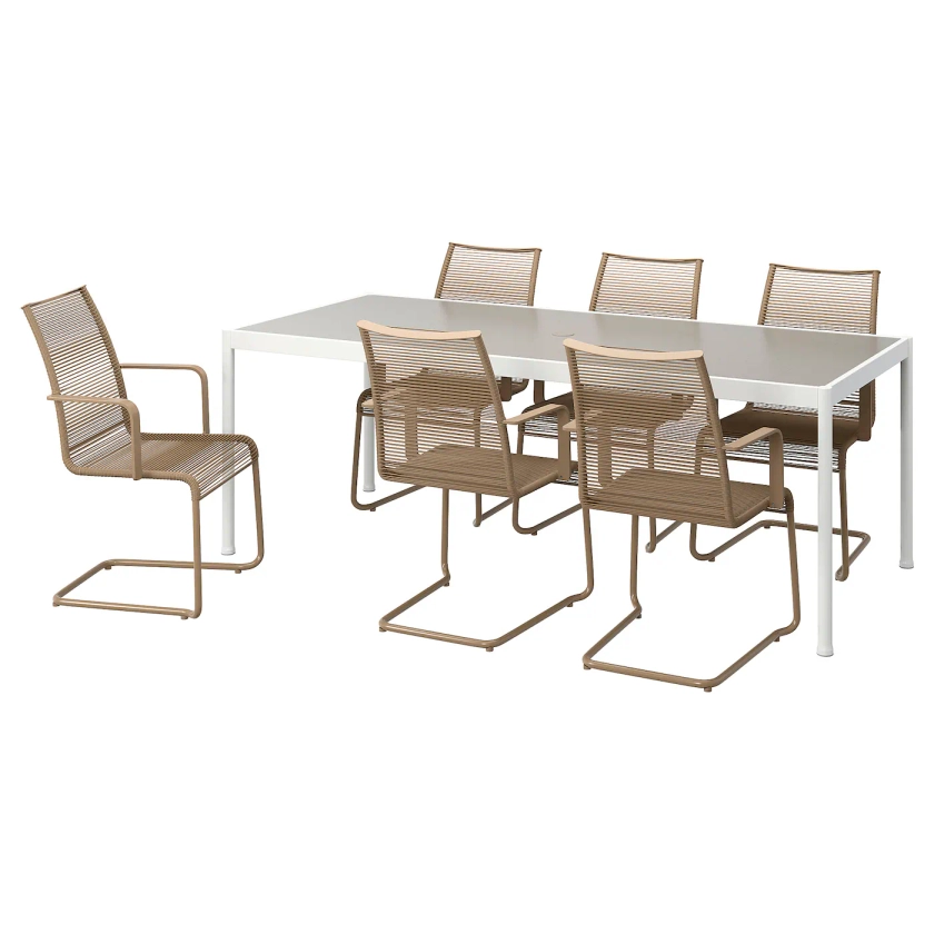 SEGERÖN / VÄSMAN table+6 armchairs, outdoor, white/beige/brown, 831/2" - IKEA