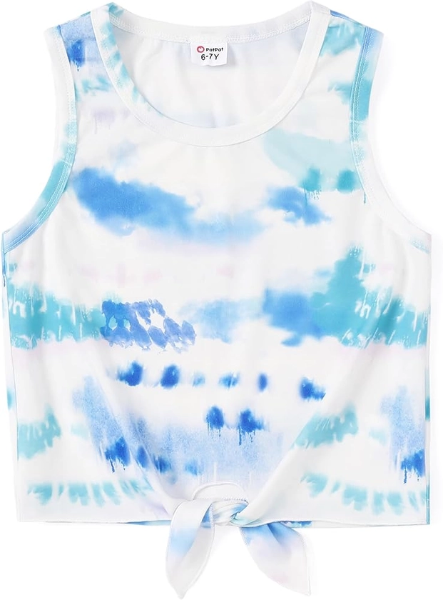 PATPAT Girl's Tie Dye Tank Top Tie Front Sleeveless Tops for Girls 6-12 Years