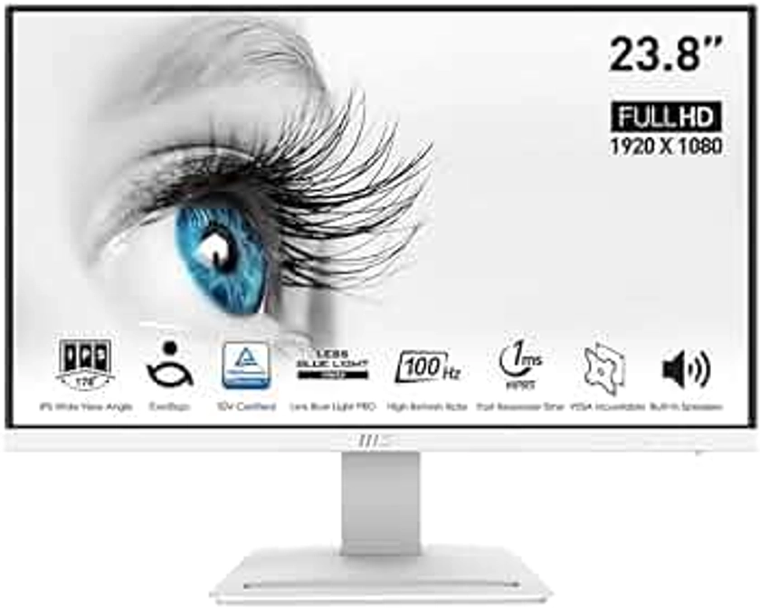 MSI Pro MP243XW, 24" Monitor IPS FHD (1920 x 1080) Non-Glare with Super Narrow Bezel 100HZ 1ms 16:9 with Tilt Stand, White