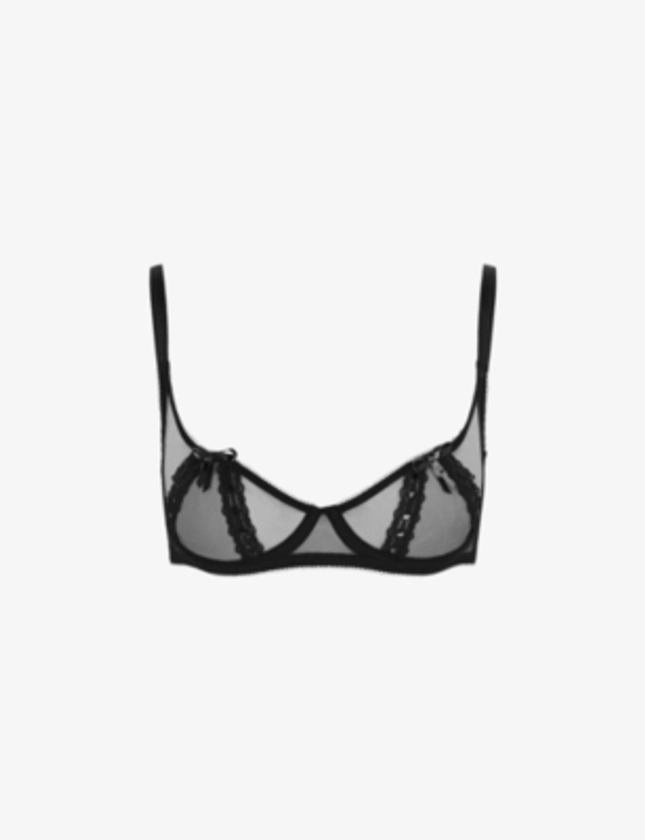 AGENT PROVOCATEUR - Zarie bow-embroidered demi-cup woven underwired bra | Selfridges.com