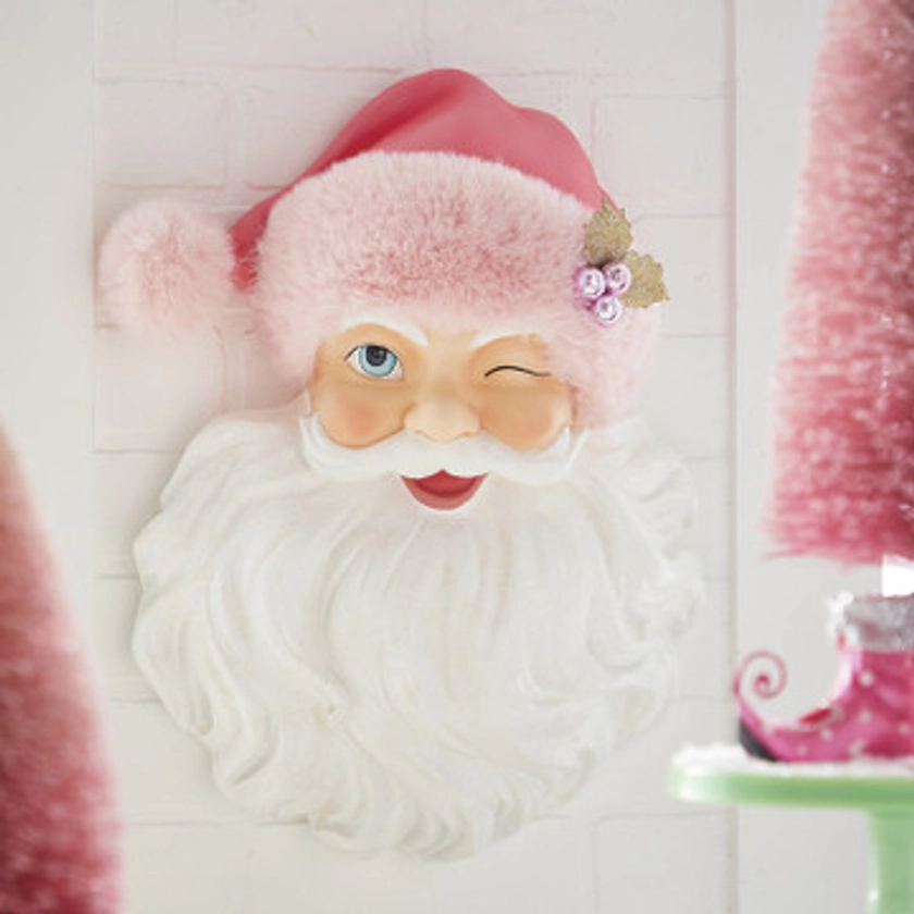 Raz 17" Santa Face with Pink Hat Christmas Wall Decoration 4210233