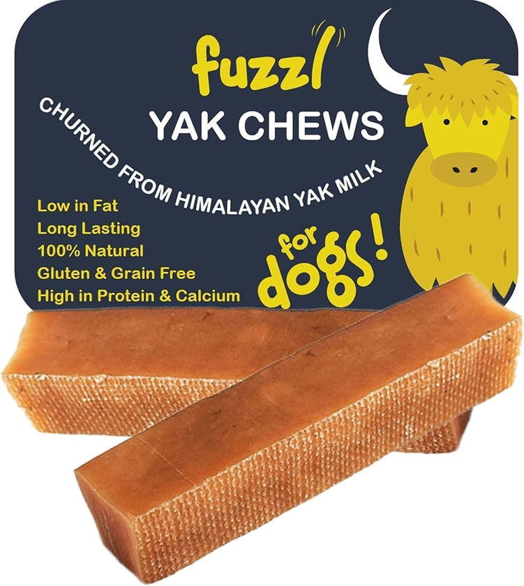 Fuzzl Lot de 2 friandises à mâcher pour chiens de qualité supérieure - 140 g - Friandises naturelles pour chiens au lait de yak de l'Himalaya - Nourriture à mâcher pour chien - Bâtons dentaires : Amazon.fr: Animalerie