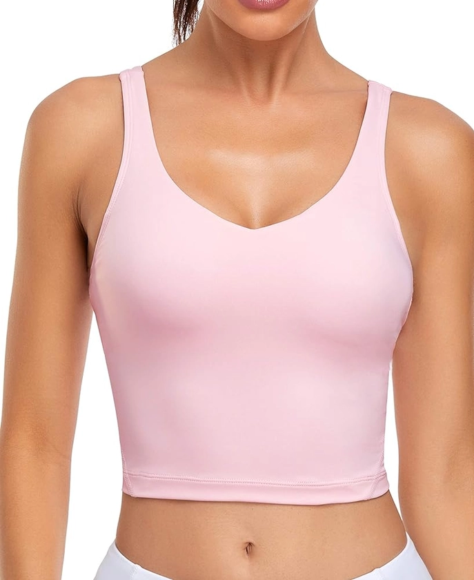 Oalka Sports Bra Womens Longline Padded Crop Tank Yoga Bras Workout Fitness Top