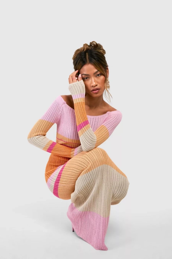 Premium Stripe Crochet Maxi Dress 