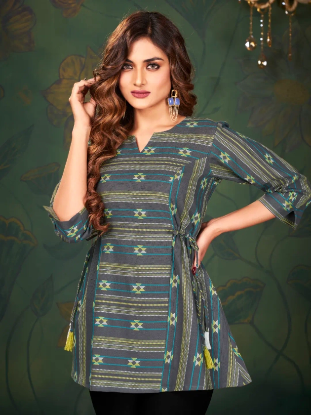 Grey Cotton Embroidered Tunic  | ZIA-4871 | Cilory.com