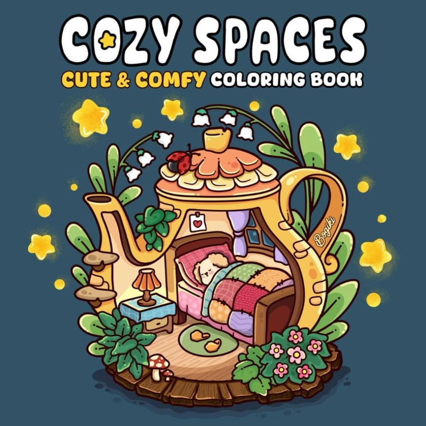 Cozy Spaces: Coloring Books for Adults and Teens Calming Scenes with Cute Animal Characters Help Relieve Stress