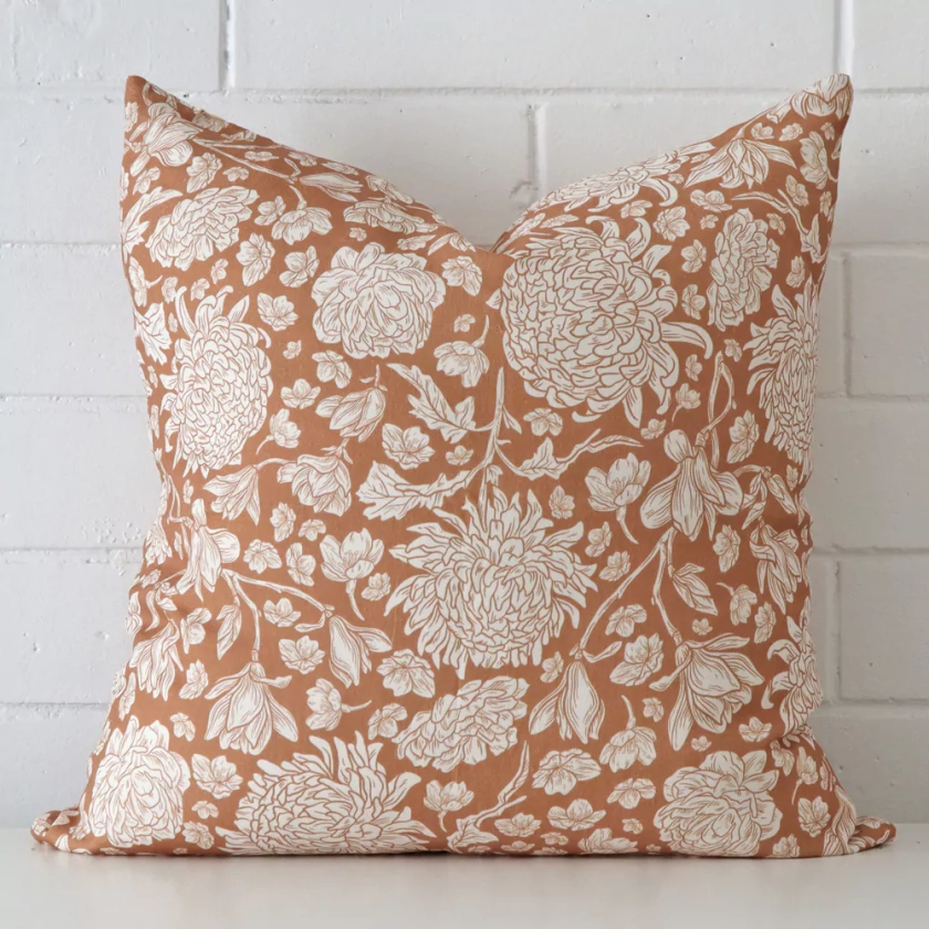 Anna Linen Terracotta Floral Cushion Cover - Large