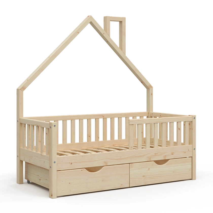 Domečková postel "Noemi", Přírodní dřevo, 70x140 cm se 2 zásuvkami, Vitalispa | Přírodní dřevo | 70x140 se 2 zásuvkami | 425142195316115