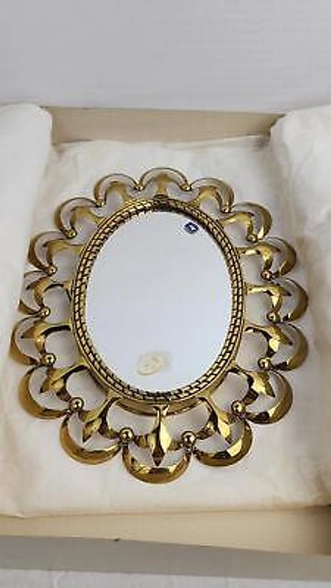 Oval Ornate Metal Mirror - 7 x 4 1/2 in, New in Box, Golden
