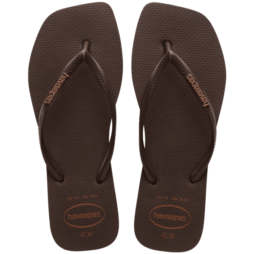 Dark Brown Slim Square Logo Pop Up Flip Flops | HAVAIANAS