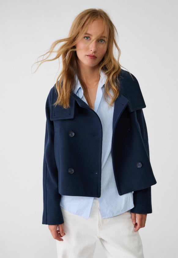 Short double-breasted high neck coat - Women's Jackets | Stradivarius United Kingdom