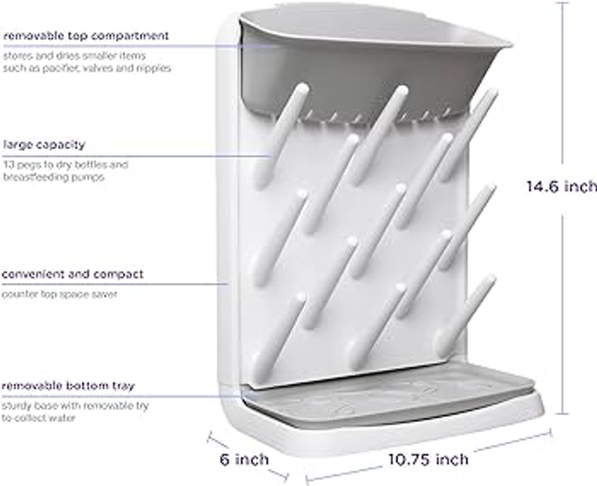 Ubbi Vertical Baby Bottle Drying Rack, Space Saving Countertop Drying Rack Baby Accessory, Gray
