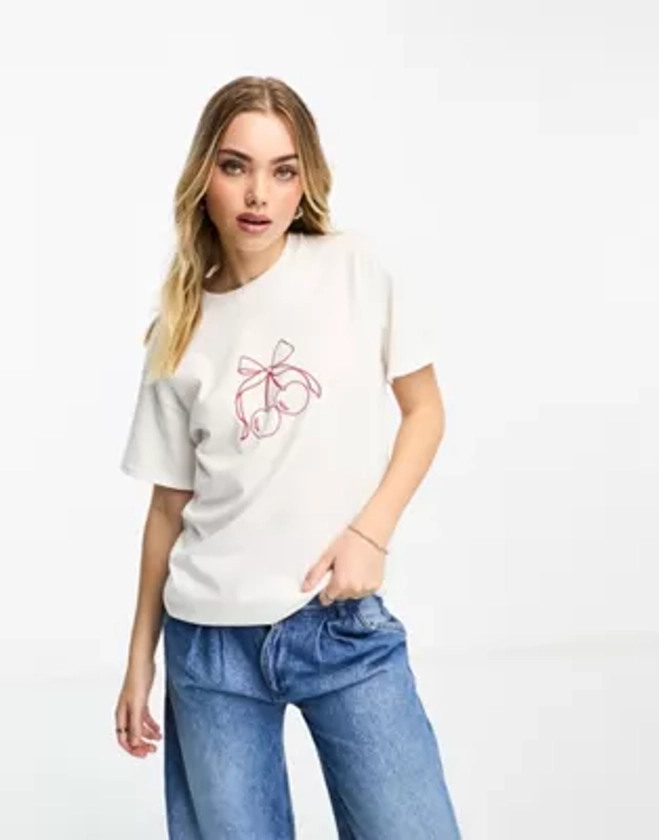 ASOS DESIGN - T-shirt oversize à imprimé cerises et ruban - Blanc | ASOS