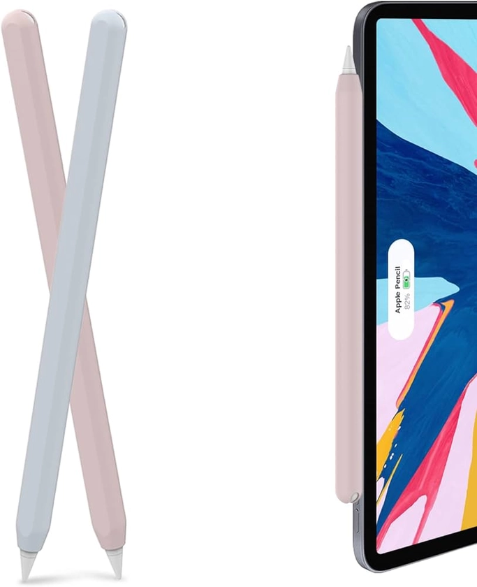 AHASTYLE Étui Case Cover pour Apple Pencil 2nd Génération & Apple Pencil Pro (2024) Silicone Ultra Fine Apple Pencil Case Compatible avec Charge Magnétique et Double Tap (Bleu Clair & Rose)