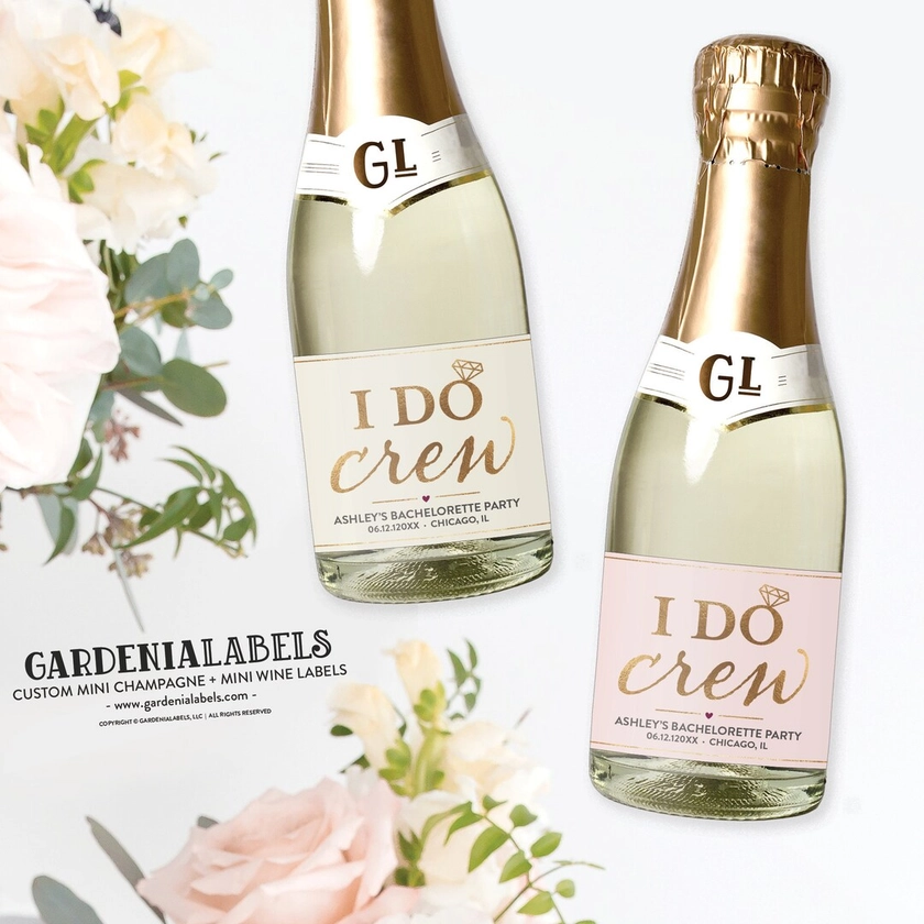 Mini Champagne Bottle Labels, I Do Crew Miniature Wine Label, I Do Crew Bridesmaid Proposal, Bachelorette Party Favor, Bridesmaid Gift Idea