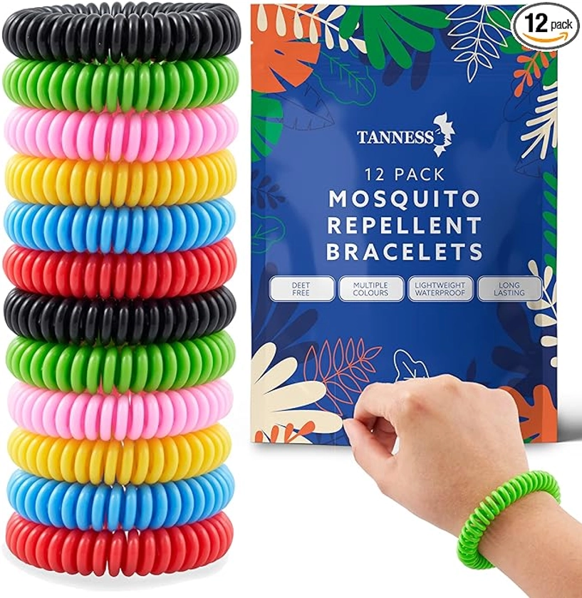 Tanness 12 Pack Mosquito Repellent Bracelet | Non-Toxic Deet-Free Outdoor Bug Mosquito Bands | Insect Repellent, Waterproof Insect Repellent Bands Travel Essentials for Kids & Adults