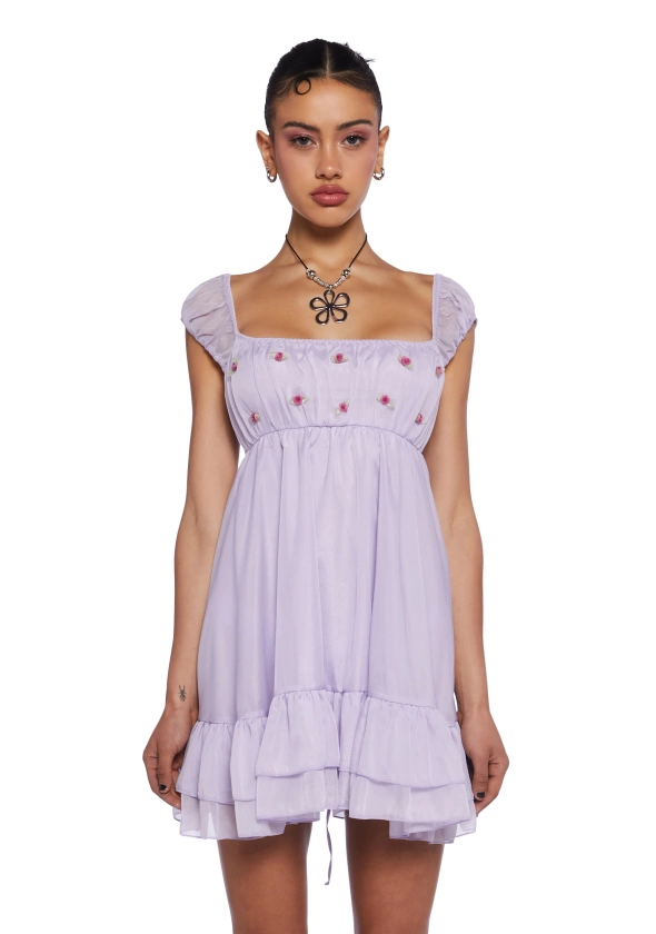 Delia's Sateen Rosette Empire Waist Babydoll Dress - Light Purple