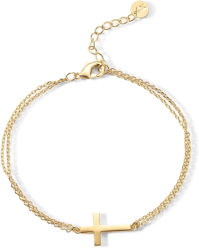 PAVOI 14K Gold Plated Cross Bracelet for Women Jewerly | Simple Gold Bracelet for Women | Confirmation Gift for Girls