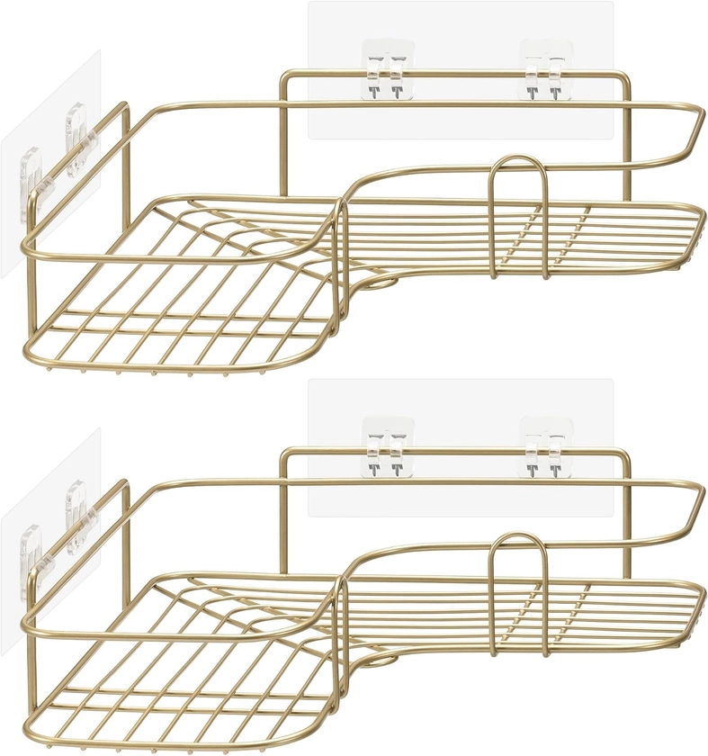 Navaris Shower Shelves - Σετ με 2 Μεταλλικά Γωνιακά Ράφια Τοίχου / Επιτοίχια Ραφιέρα για Μπάνιο / Κουζίνα - 26 x 26 x 5.5 cm - Gold (57098.21)