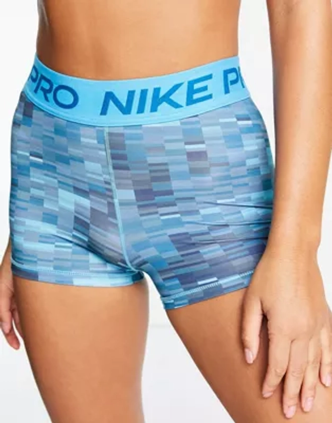 Nike Pro Training dri fit 3 inch booty shorts in bluedigital graphic | ASOS
