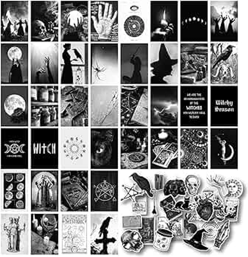 97 Decor Witchy Wall Decor - 40 PCS Gothic Wall Decor for Bedroom, Dark Goth Wall Collage Kit, Creepy Witch Decor Aesthetic Posters, Scary Pictures Spooky Home Decor Halloween Prints Wall Art (4x6)