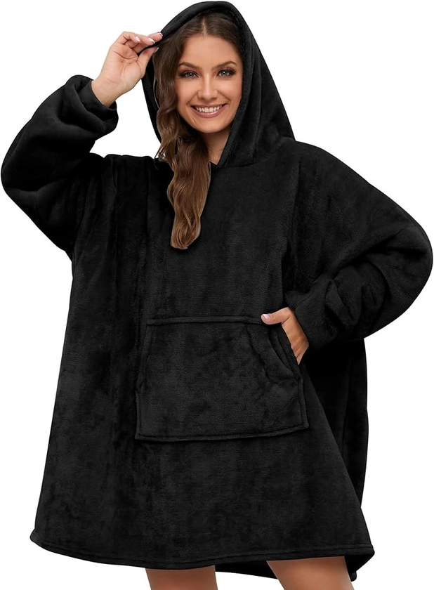 Blanket Hoodie For Women Men Fleece Fluffy Blanket Sherpa Plush with Giant Pocket Snuggle Oversized Adult Wearable Blanket