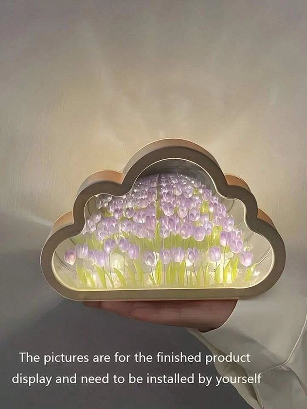 1 pièce Lampe d'ambiance de fleur de tulipe artisanale DIY créative, sert de miroir quand éteinte, comprend 11/21 pièces de fleurs, lampe d'ambiance DIY nuage et paysage marin, lampe de projection pour le sommeil, décoration de maison pour le salon, les vacances, la décoration murale, le camping, les fêtes, cadeau d'anniversaire parfait | Mode en ligne | SHEIN FRANCE