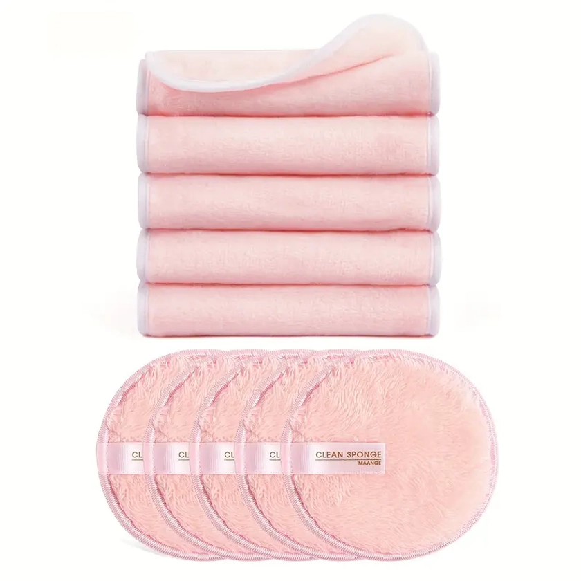 5pcs Square Face Towel + 5pcs Round Makeup Remover Puff Kit Facial Set Soft And Portable Skin Cleaning Tool