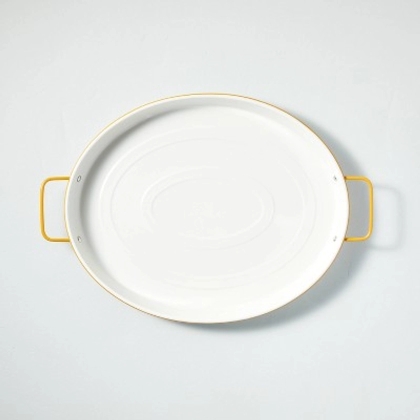 Large Enamel-Coated Oval Serve Tray with Handles Cream/Gold - Hearth &#38; Hand&#8482; with Magnolia