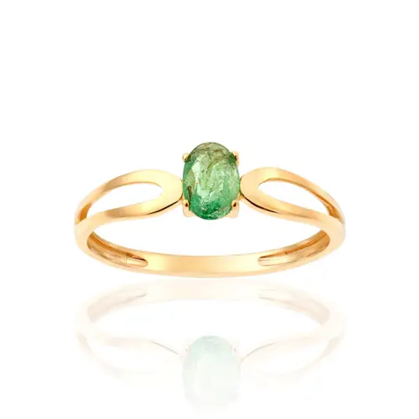 Bague CLEOR en Or 375/1000 Jaune et Emeraude Vert