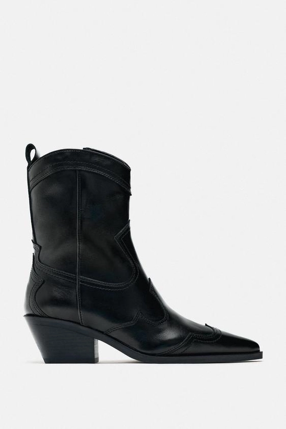 HEELED COWBOY ANKLE BOOTS WITH PIECES