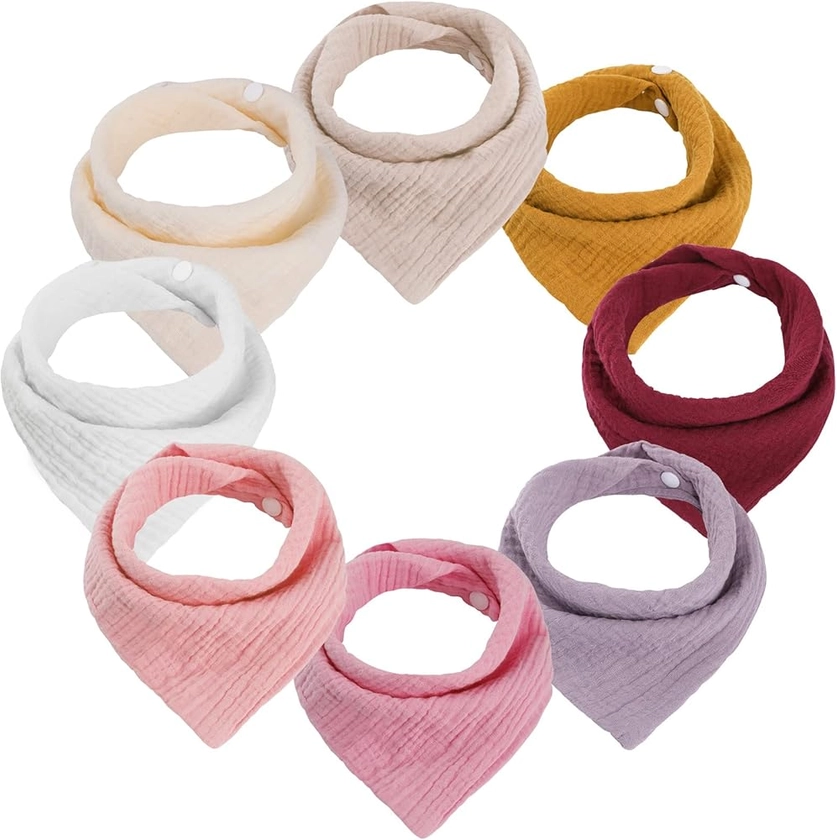 WD&CD 8PCS Bavoirs Bebe Triangle avec 2 Bouton Réglable, Doux & Absorbant pour Garçons Filles