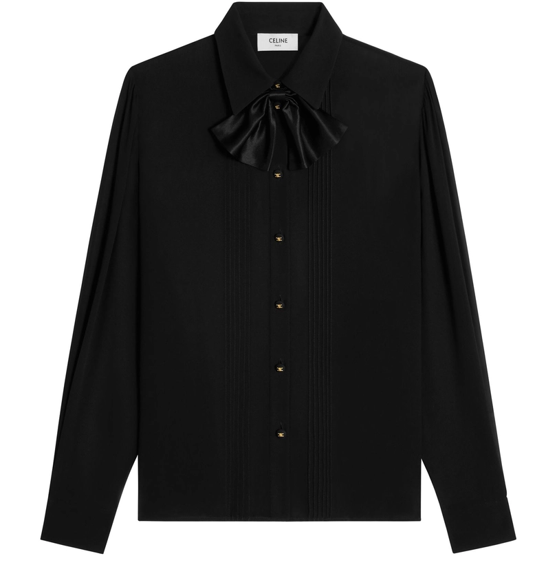 CELINE Blouse with bow in silk georgette