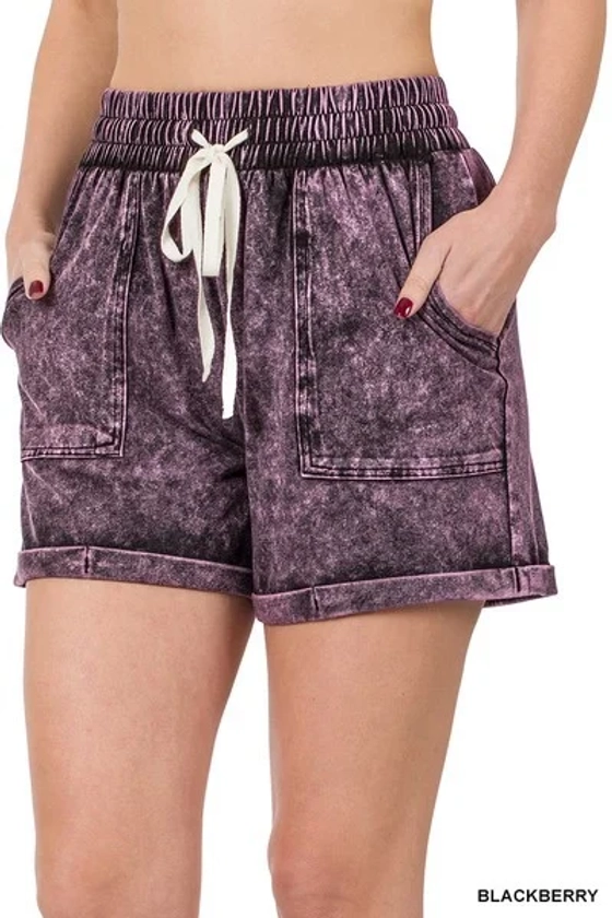 Blackberry mineral wash cuffed drawstring shorts