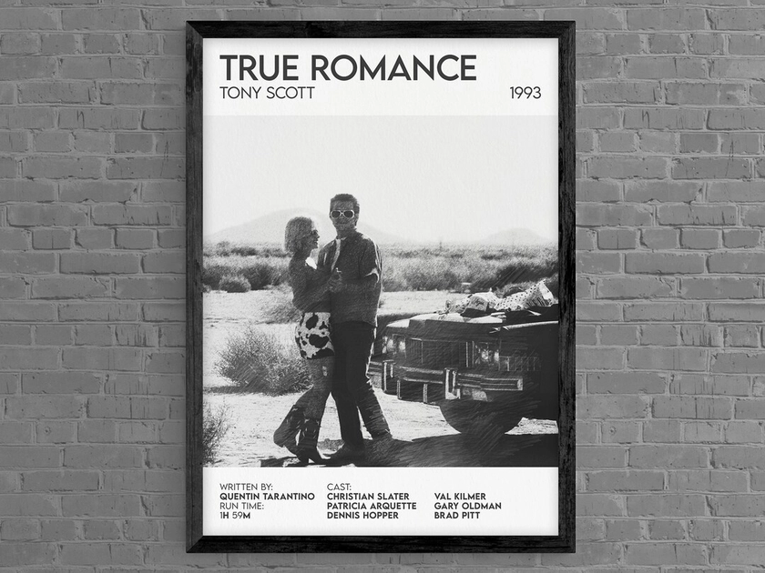 True Romance Inspired Premium Movie Film Poster Print Framed Original Design Pencil Sketch Home Cinema Theatre Tony Scott Quentin Tarantino - Etsy UK