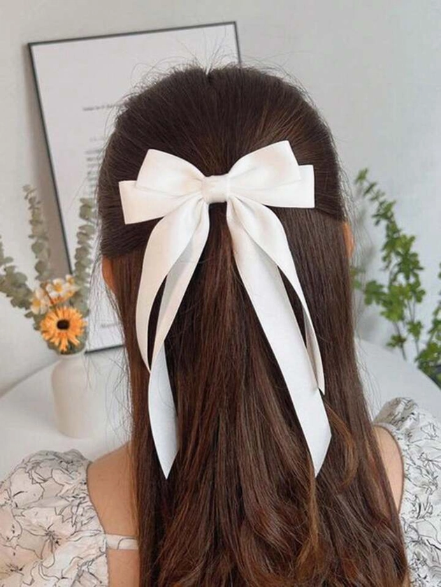 1pc Shiny Satin Ribbon Bow Barrette Hair Clip With Large Tail, Suitable For Daily Wear, Party And Festival