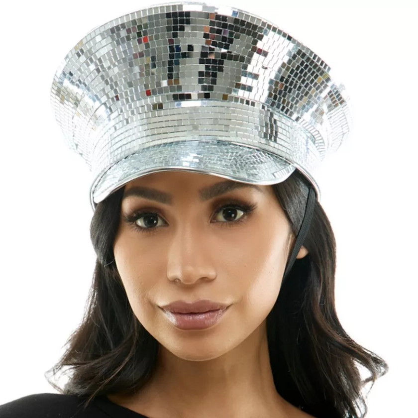 Silver Mirror Disco Captain Hat