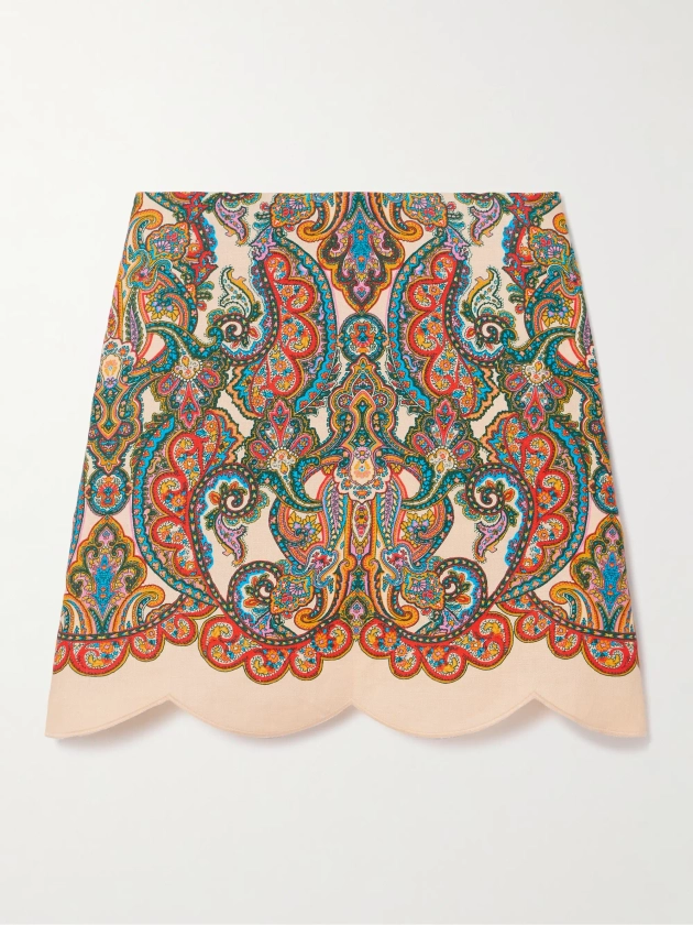 ZIMMERMANN Ottie scalloped paisley-print linen mini skirt | NET-A-PORTER