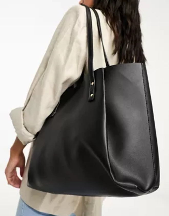 ASOS DESIGN tote bag with removeable laptop compartment in black