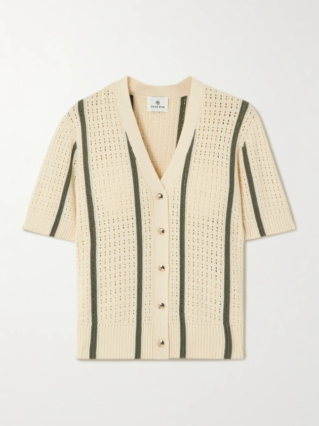 ANINE BING Camryn striped open-knit cotton-blend cardigan | NET-A-PORTER