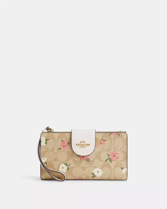 Phone Wallet In Signature Canvas With Floral Print