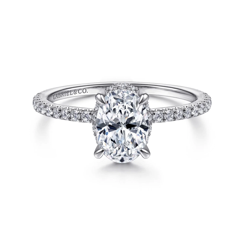 14K White Gold Hidden Halo Oval Diamond Engagement Ring