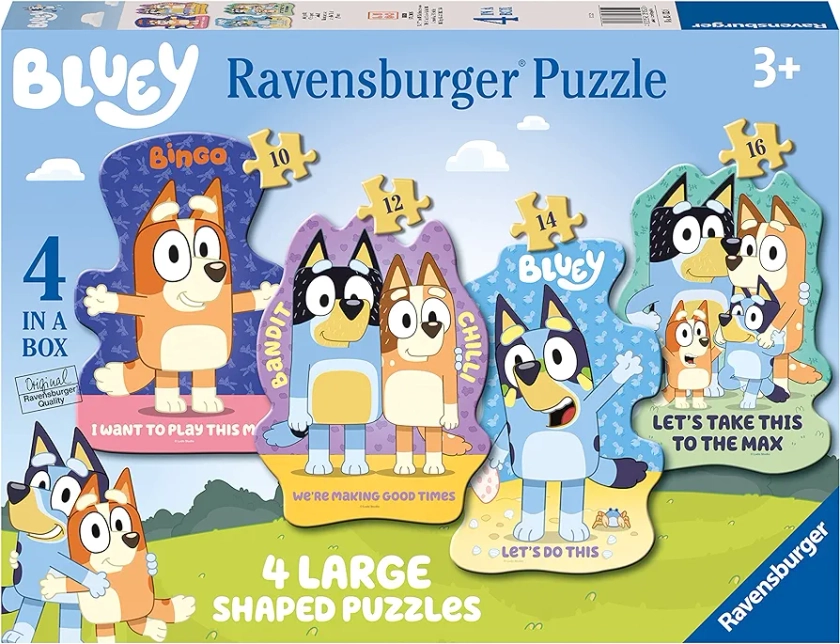 Ravensburger Bluey 4 Large Shaped Jigsaw Puzzles (10, 12, 14, 16 Piece) for Kids Age 3 Years Up