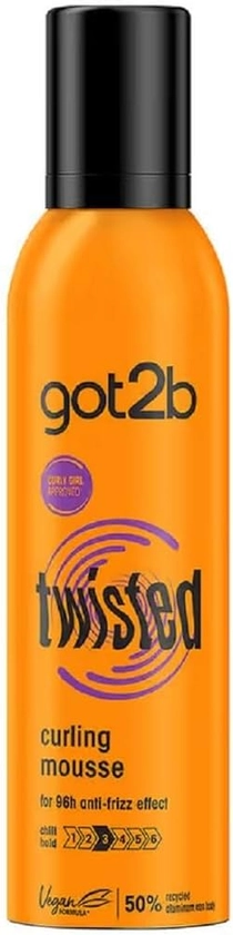 Schwarzkopf got2b Twisted Curling Hair Mousse, Anti-Frizz Formula Desgined for Curls, Lasts up to 96 Hours, Vegan, 250 ml