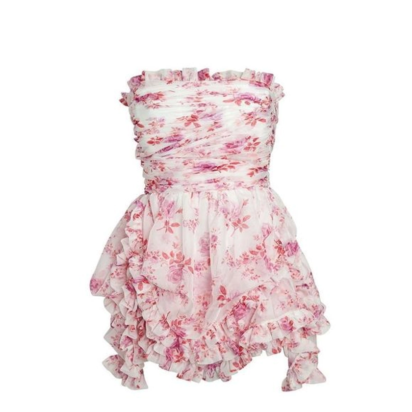 PHILOSOPHY DI LORENZO SERAFINI Floral Chiffon Strapless Mini Dress