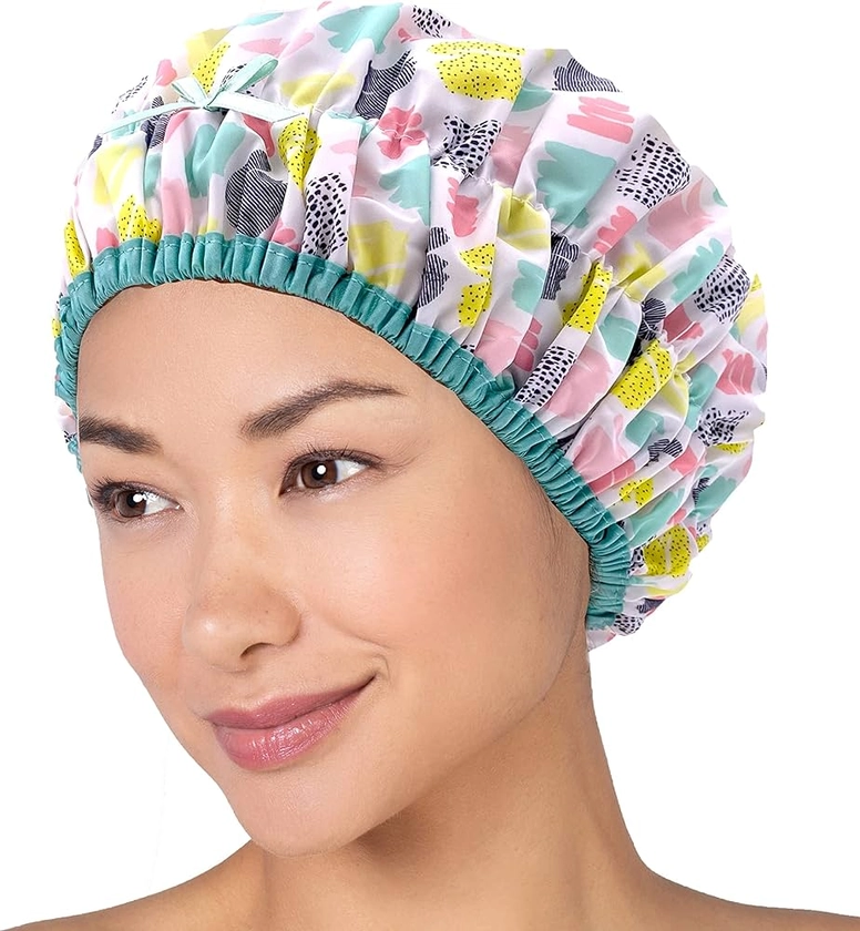 Reusable Shower Cap & Bath Cap & Lined, Oversized Waterproof Shower Caps Large Designed for all Hair Lengths with PEVA Lining & Elastic Band Stretch Hem Hair Hat - Fashionista Living Color