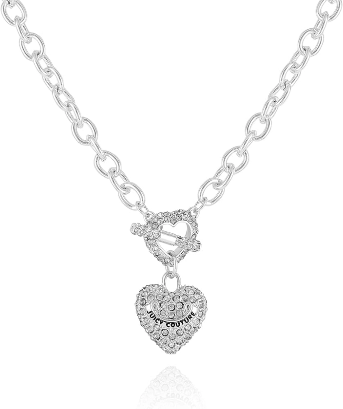 Juicy Couture SIlvertone Heart Charm Pendant Necklace For Women
